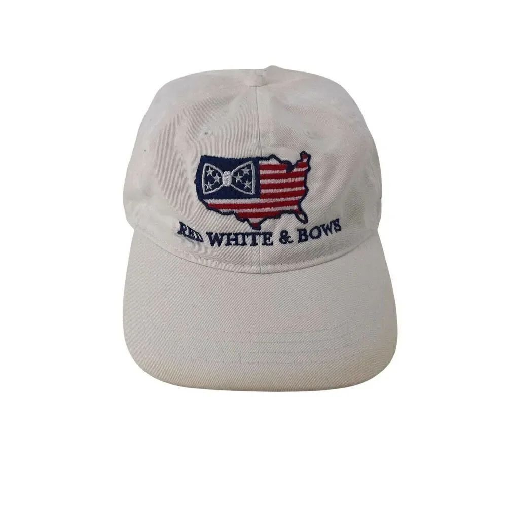 Jadelynn Brooks Hat Preppy Patriotic Red White Bows USA Dad Hat Cap Womens OS